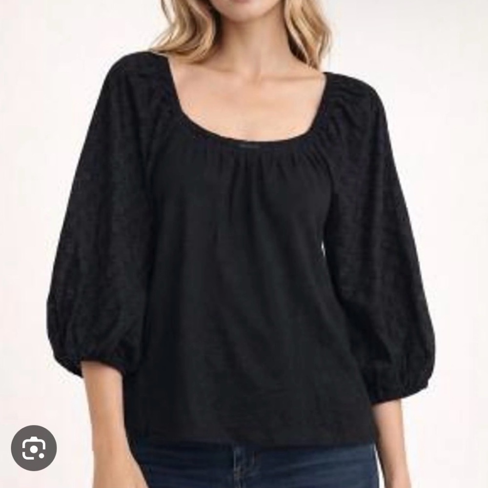 Sanctuary Black 3/4 Eyelet Sleeve Blouse